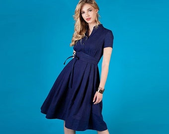 Dark Blue Linen Dress, Summer Linen Dress, Linen Clothing, Plus Size Linen Dress, Loose Linen Dress, Plus Size Clothing, Boho Linen Dress