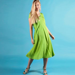 Plus Size Jurk, Losse Jurk, Minimalistische Jurk, Midi Groene Jurk, Jurk met korte mouwen, V-hals Jurk, Casual Jurk, Bruidsmeisjesjurk, Een lijn