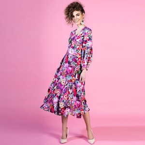 Floral Dress Women, Printed Flower Dress, Summer Floral Dress, Midi Dress For Women, Long Sleeve Dress, Plus Size Clothing, Oversize Dress
