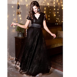Maxi Tulle Dress Black Lace Dress Long Tulle Dress Plus Size Clothing Boho Dress Vampire Dress Gothic Maxi Dress Mother of The Bride