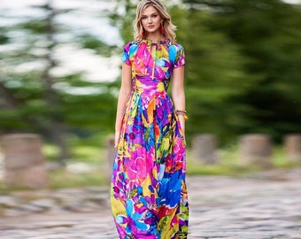 Plus Size Maxi Dress, Floral Summer Dress, Wedding Guest Dress, Women Dress, Plus Size Clothing, Flower Printed Dress,Bohemian Dress,Guntina