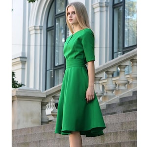 Cocktail Dress, Office Dress, Green Dress, Midi Dress, Formal Dress, Summer Clothing, Elegant Dress, Short Sleeve Dress, Prom Dress