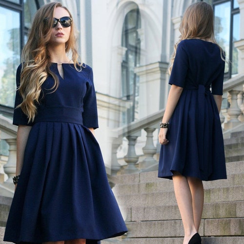 Formal Dress Navy Midi Dress Blue Dress ...