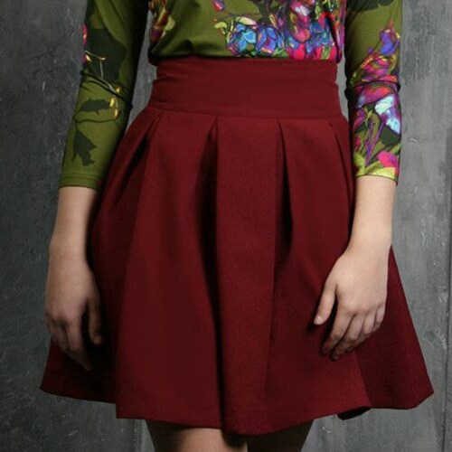 High Waisted Skirt, A Line Skirt, Circle Skirt, Plus Size Clothing, Burgundy Skirts, Knee Length Skirt, Minimalist Skirt, Elegant Skirt