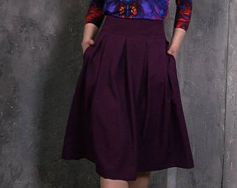 Gonna viola, Gonna sottoveste, Gonna a vita alta, Gonna da donna, Gonna Boho, Gonna a linea, Gonna al ginocchio, Gonna piegata, Gonna elegante