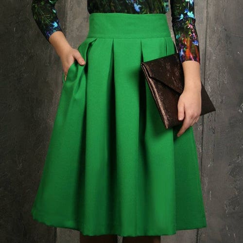 Green Skirt High Waist Skirt Bridesmaid Skirt Folded Skirt Etsy