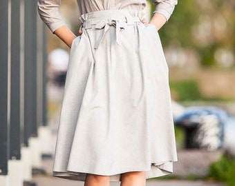 Grey Skirt Women Perfect For Fall/Winter Season In Knee Length A Line Shape High Waist Skirt For Business Occasion Urban Skirt Minimalist