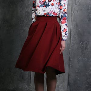 Burgundy Flare Skirt Etsy