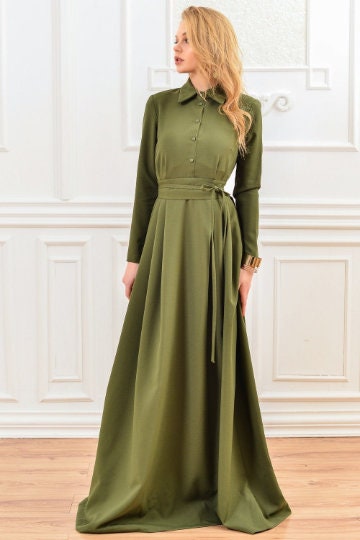 Blue Maxi Dress, Fit and Flare Dress, Plus Size Dress, Shirt Dress, Long  Sleeves Dress, Flare Dress, Floor Dress, Women Dress, Formal Dress - Etsy