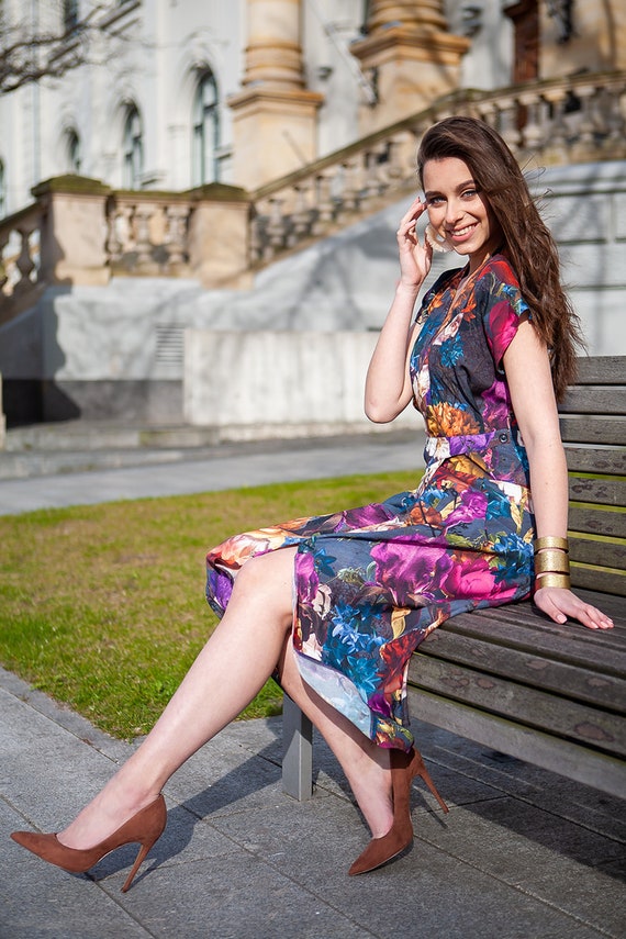 Floral Dress, Midi Dress, Plus Size Clothing, Dress For Women, Summer Dress, Flower Dress, Printed Dress, Jersey Dress, Short Sleeve Dress