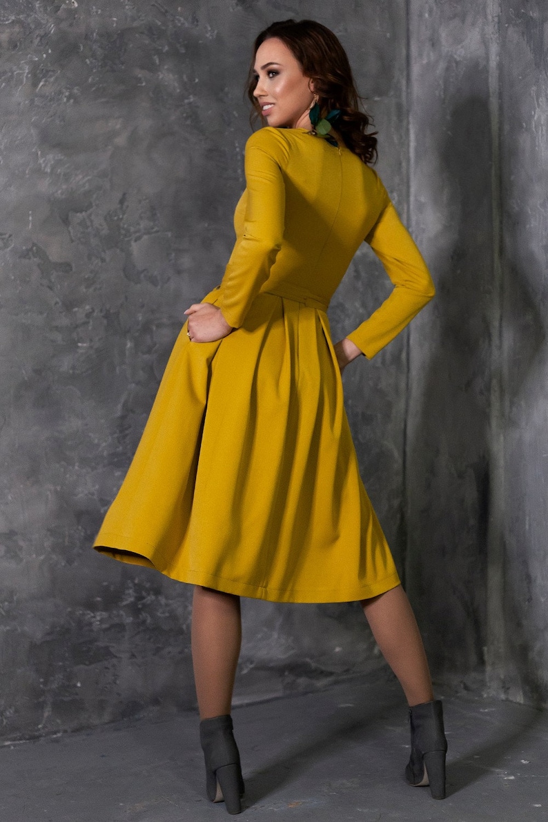 Mustard Dress Yellow Dress Plus Size Clothing Dress For Etsy