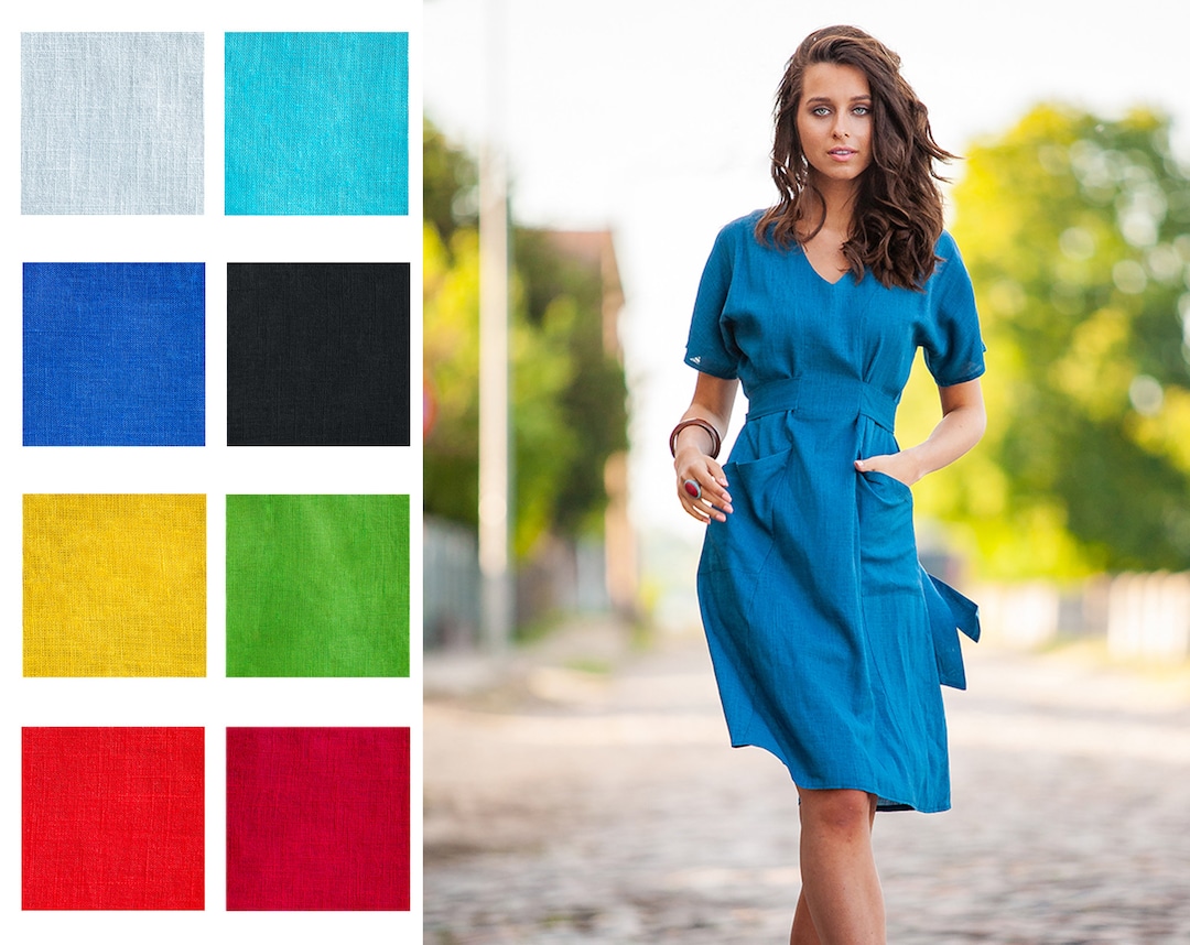 BELLE LINEN DRESS - BLUE