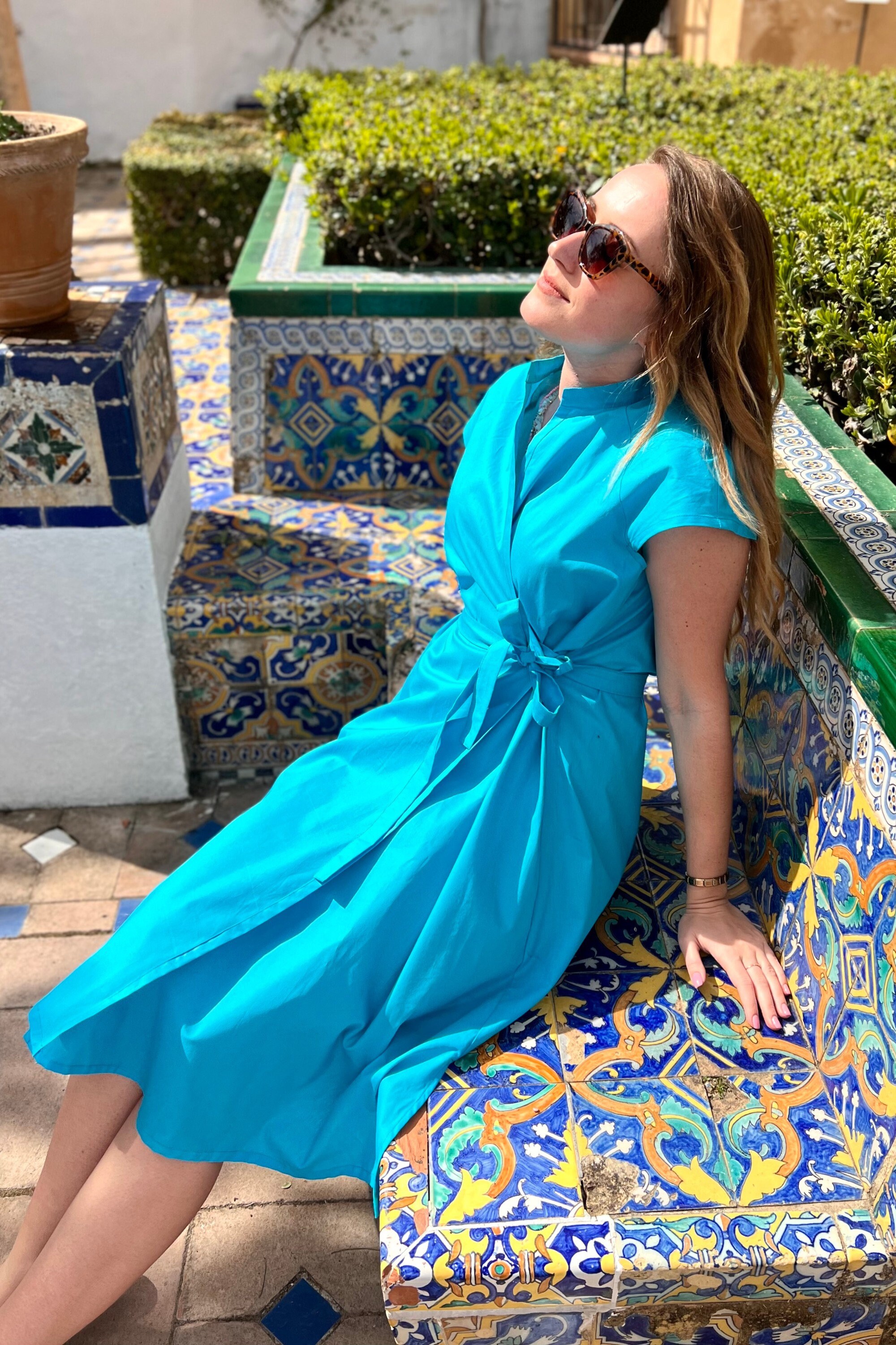 Blue Organic Cotton Dress, Wrap Dress With Pockets, Summer