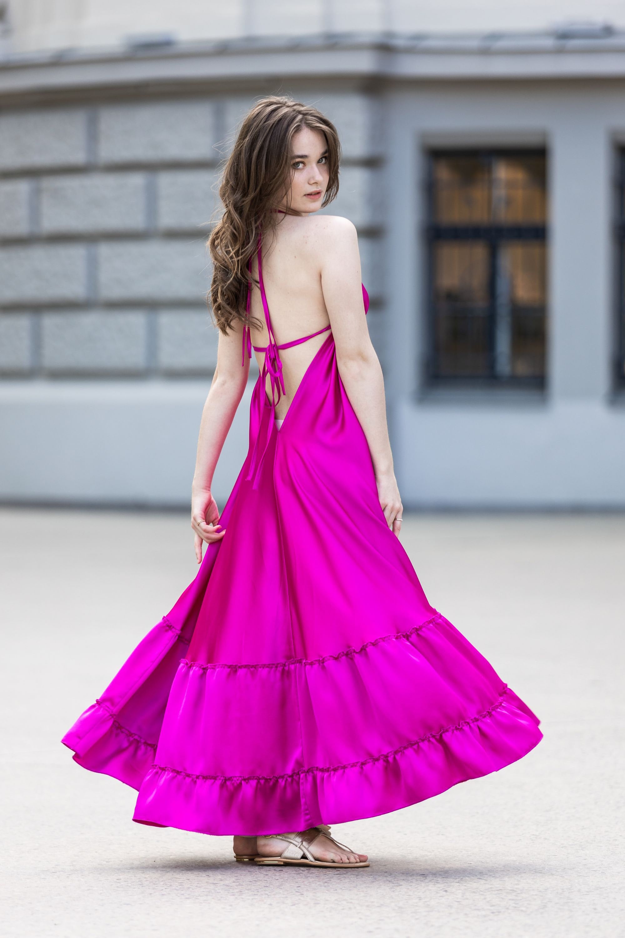 Open Back Tiered Dress, Pink Maxi Dress, Ankle Length Dress, Flowy Summer  Dress, Elegant Halter Dress, Summer Wedding Guest Dress, Plus Size - Etsy