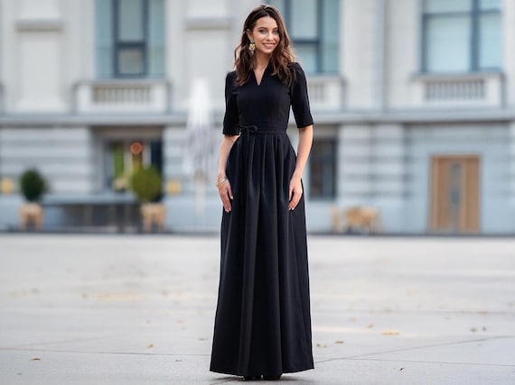 green emerald velvet dress Classic Long V-Neck Satin Prom Dress with A-Line Skirt Sage / Large main image 1