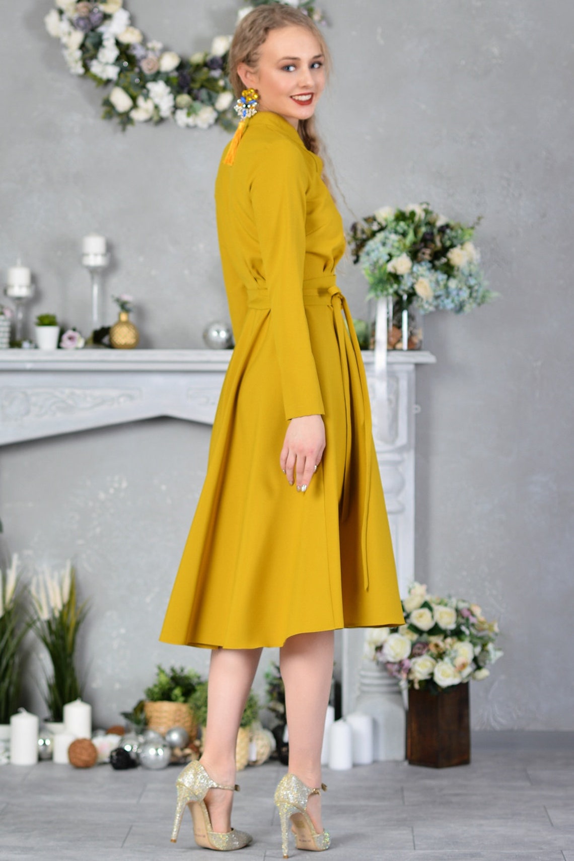 Yellow Shirt Dress Women Midi Dress Plus Size Clothing | Etsy