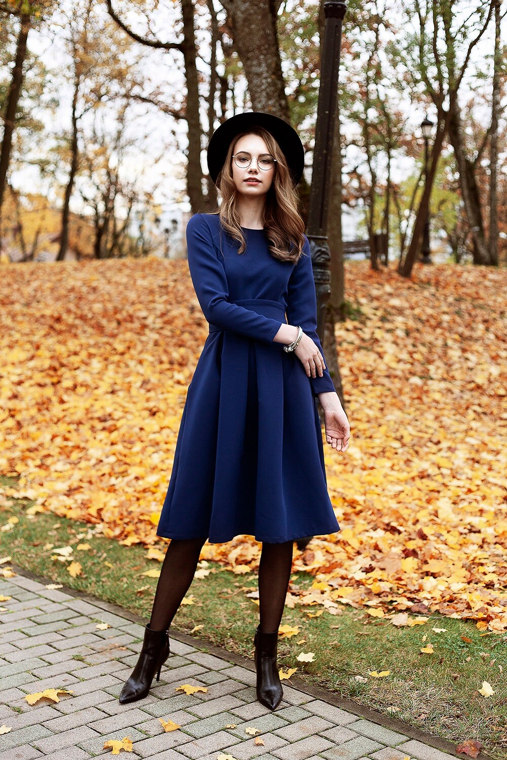 Dark Blue Dress, Formal Dress, Pleated Dress, Plus Size Clothing, Cocktail  Dress, Evening Dress, Circle Dress, Plus Size Dress, Swing Dress - Etsy