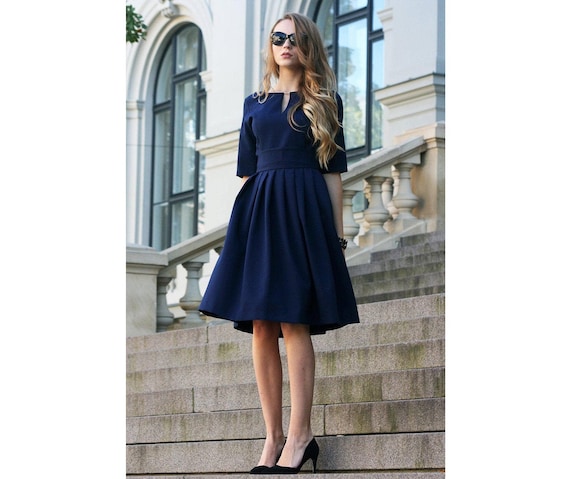 Formal Dress Navy Dress Midi Dress Blue ...