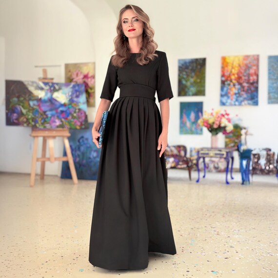 black pleated bridesmaid dresses Gorgeous Purpose Black Satin Pleated Sleeveless Bow Maxi Dress