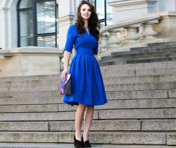 formal midi dress with sleeves