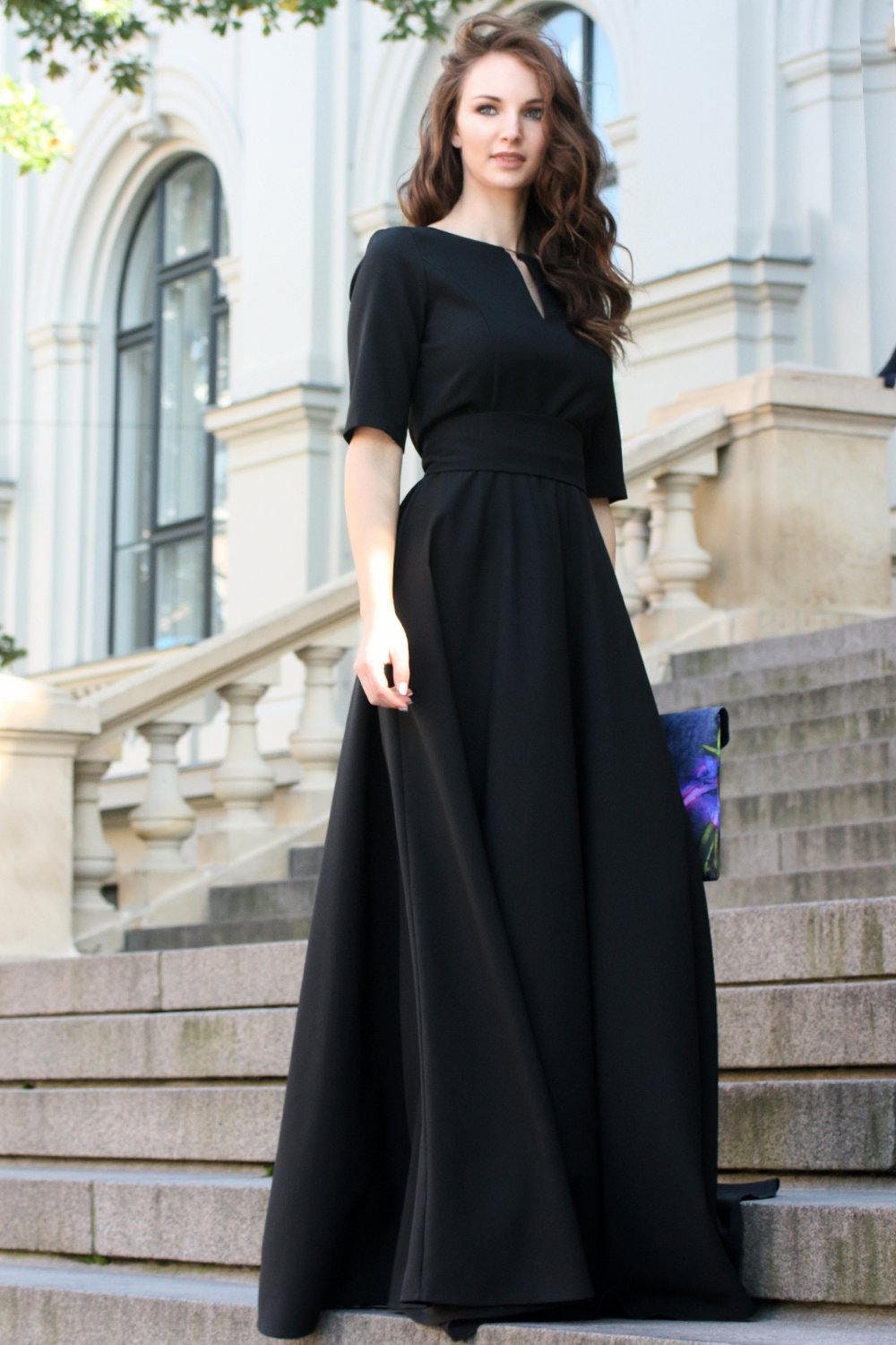 floor length black dress