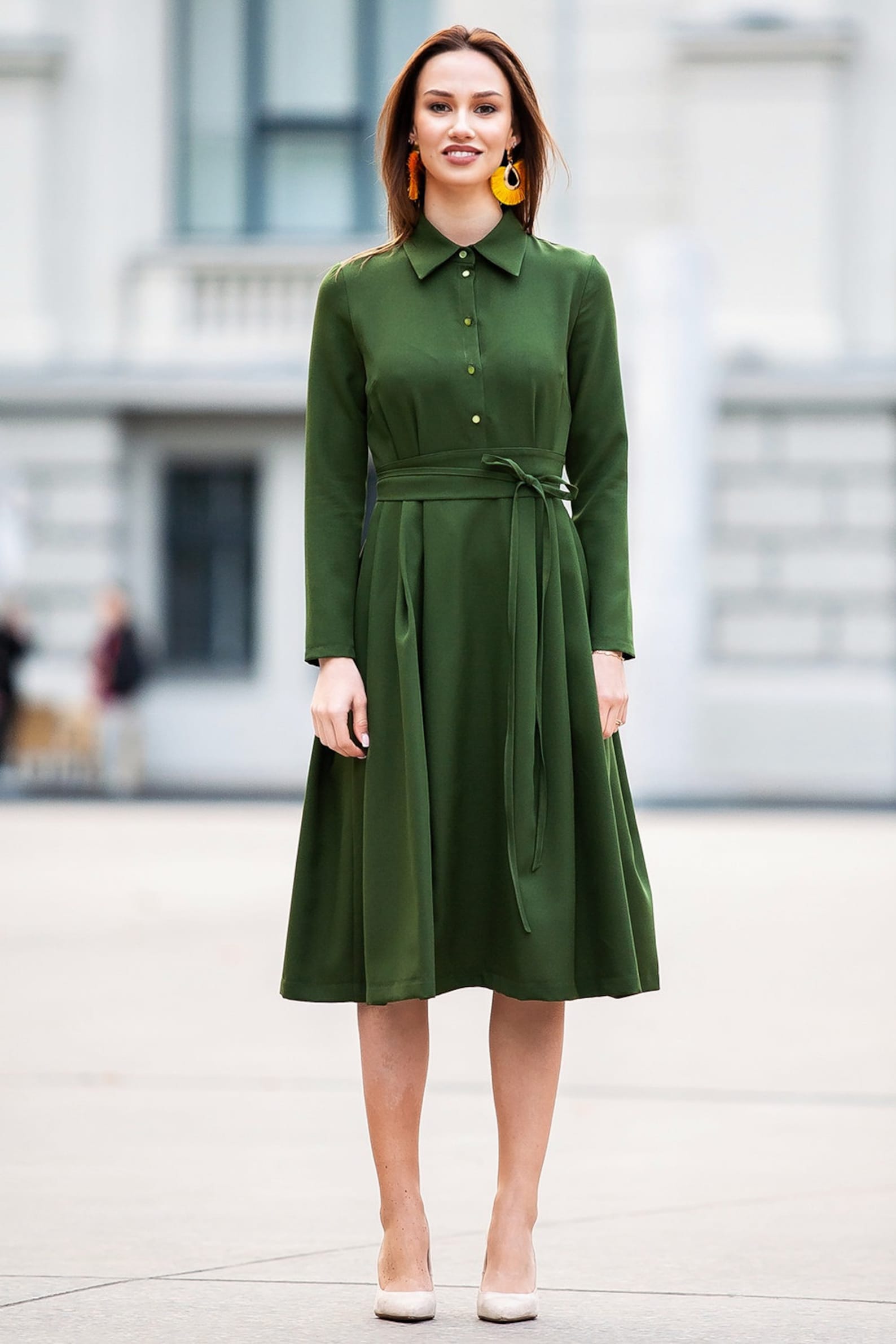 Long Green Shirt Dress Deep Green All-Day Linen Shirt Dress For Women  The  Svaya