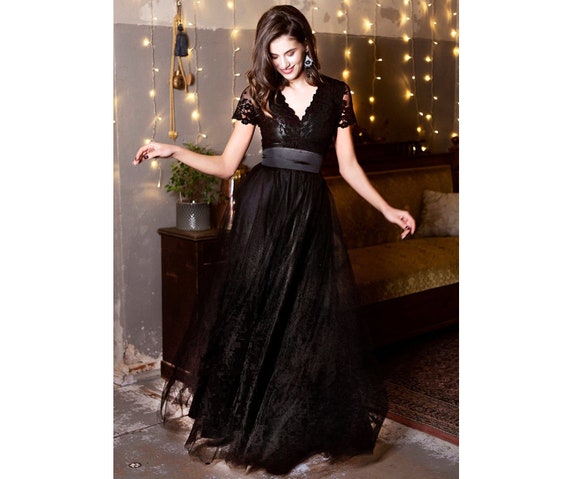 chinese dress ladies La Femme Prom Style 32226 Black / 24W