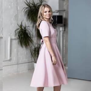 Soft Pink Pleated Dress, Classic Dress, Casual Dress, Formal Dress, Office Dress, Women Dress, Plus Size Dress, Oversized Dress, Stylish
