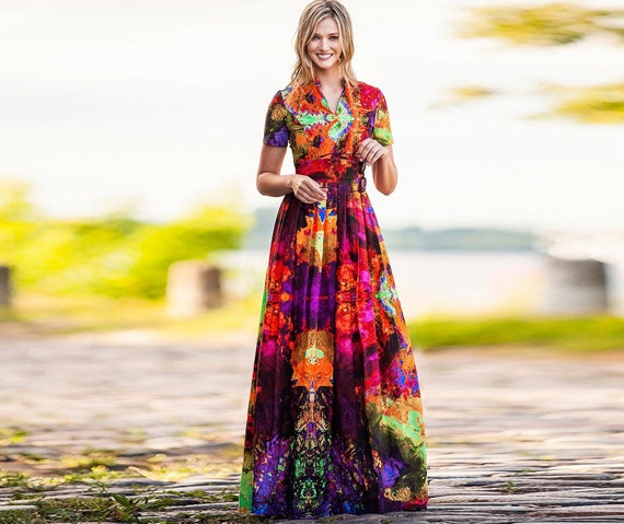 Floral Printed Fit and Flare Maxi Dress