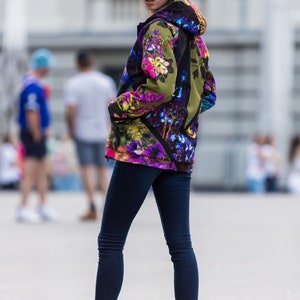 Colourful Rain Jacket, Windproof Jacket, Sportwear, Women Raincoat, Outerwear, Abstract Jacket, Printed Jacket, Plus Size Clothing, Guntina image 6