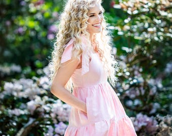 Rose Linen Maxi Dress: Tiered Boho Wedding, Beach Bridal