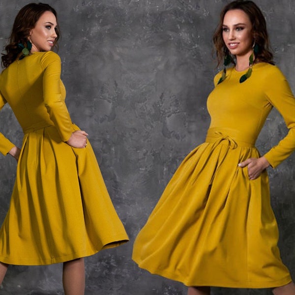 Robe jaune pour femme disponible du XXS au 5XL, option 6 couleurs