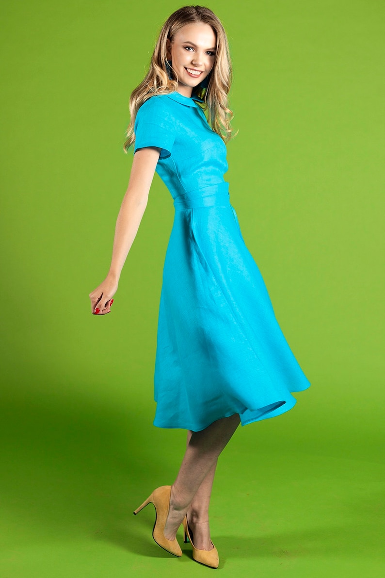 Turquoise Dress Collar Dress Teal Dress Plus Size Clothing Etsy