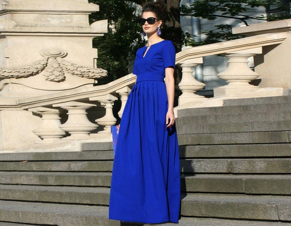 Plus Size Maxi Dress, Blue Dress, Boho Clothing, Formal Dress