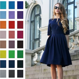 Blue Dress, Bridesmaid Dress, Cocktail Dress, Fashion Dress, Women Dress, Mid Dress, 3-4 Sleeve Dress, Evening Dress, Women  Summer Dress