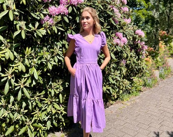 Bohemian Lilac dress| A line Dress| Purple Outfit| Beach Wedding| Romantic Dress| Summer dress| Ruffle Dress|Cotton Dress|Vintage Outfit