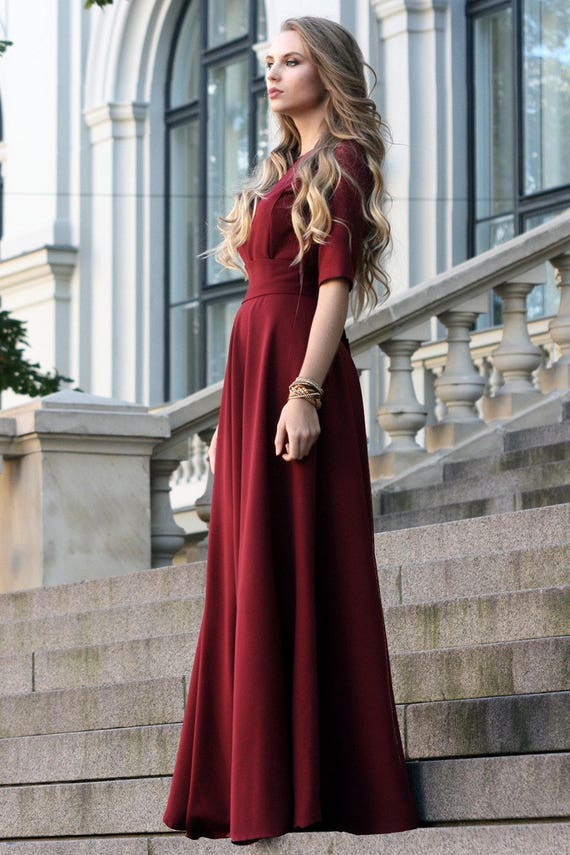 Winter Dress Plus Size Maxi Dress Bridesmaid Dress Burgundy Dress Rust Women Dress Oversized Dress Fashion Dress Red Dress Ball Etsy