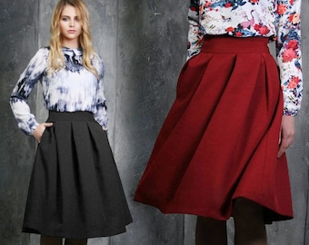 Midi Skirt, Circle Skirt, Pleated Skirt, Flare Skirt, High Waisted Skirt, Pinup Skirt, Bohemian Clothing, Minimalist Skirt,1950's Skirt