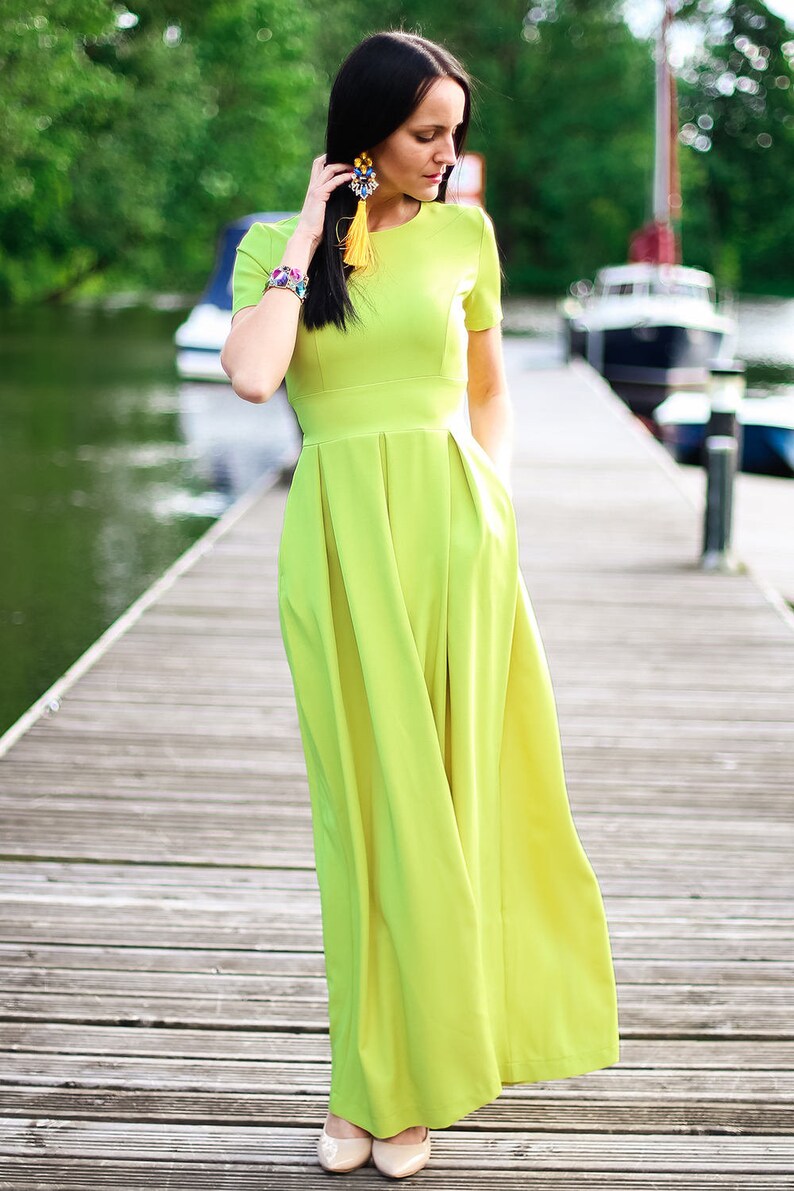 chartreuse-summer-dress-elegant-dress-romantic-dress-plus-etsy