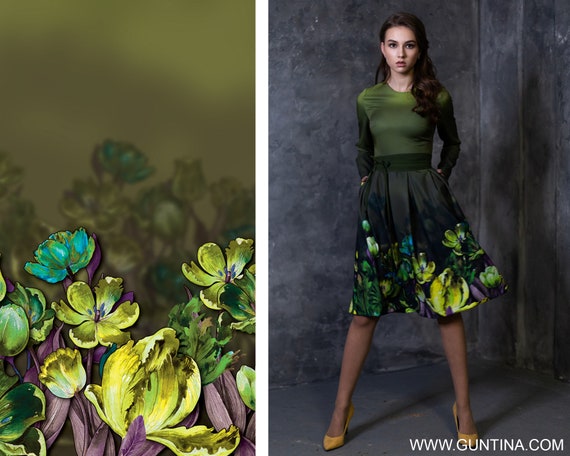 Plus Size Dress In Green Color With Floral Print Available In XXS - 5XL Sizes