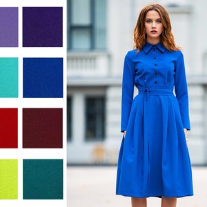 Royal Blue Dress, Elegant Shirt Dress, Long Sleeve Dress, Midi Dress For Women, Plus Size Clothing, Formal Winter Dress, Front Button Dress