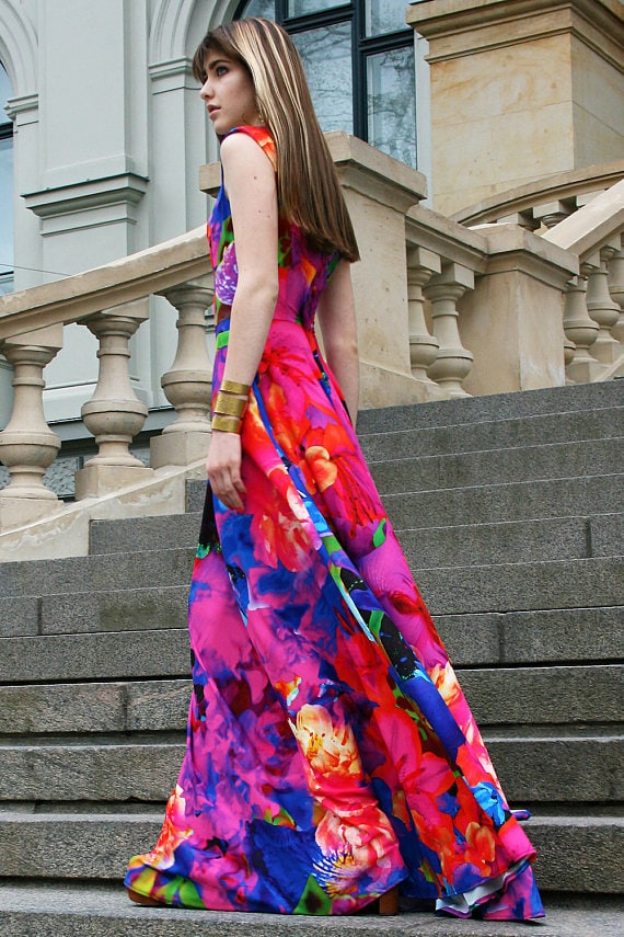 knee length dresses for ladies Andrea Leo Long Floral Print Strapless Dress with A-Line Skirt A1035 2 / Flower Print (Multi) main image 1
