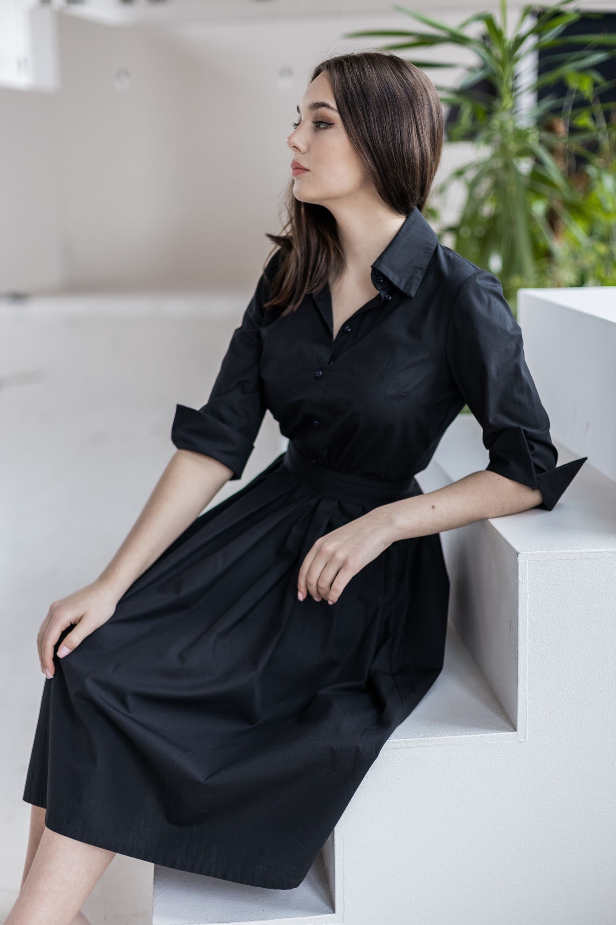 white christmas dresses Stella Dress in Black Cotton Poplin Xs main image 0