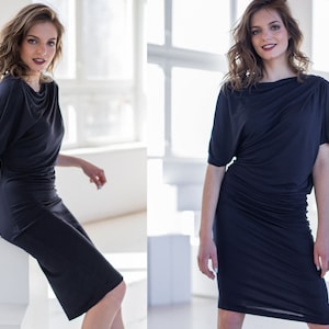 Plus Size Clothing, Cocktail Dress, Asymmetrical Dress, Dark Blue Dress, Minimalist Dress, Elegant Dress, Casual Dress, Midi Dress, Guntina