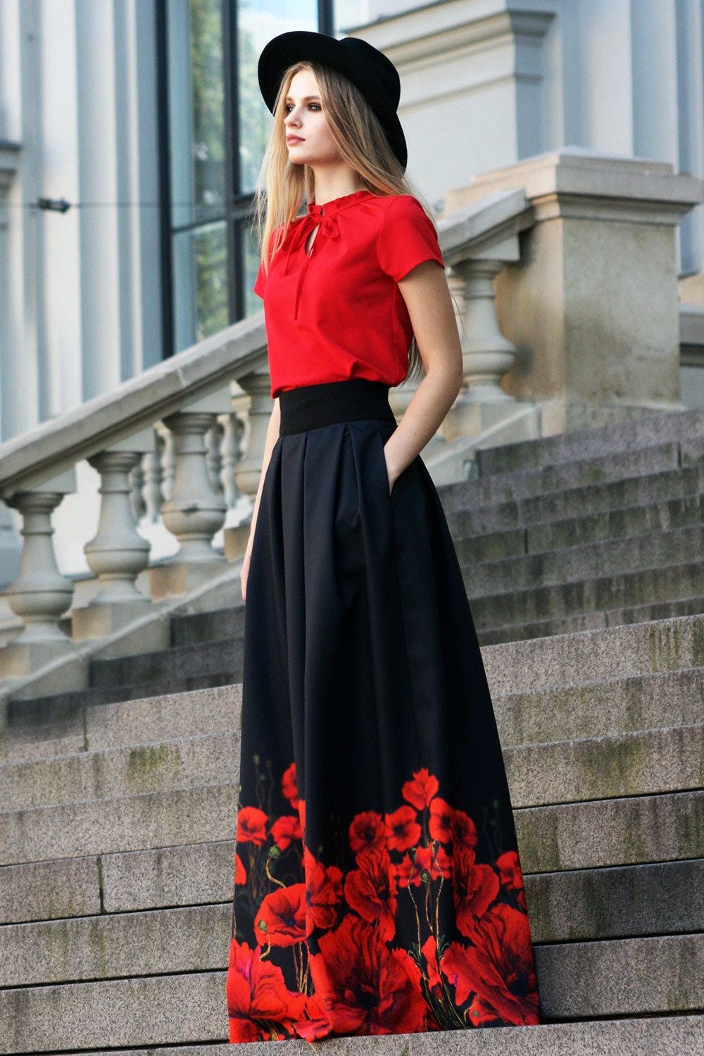 Black Maxi Skirt Gothic Clothing Floral Skirt Plus Size | Etsy