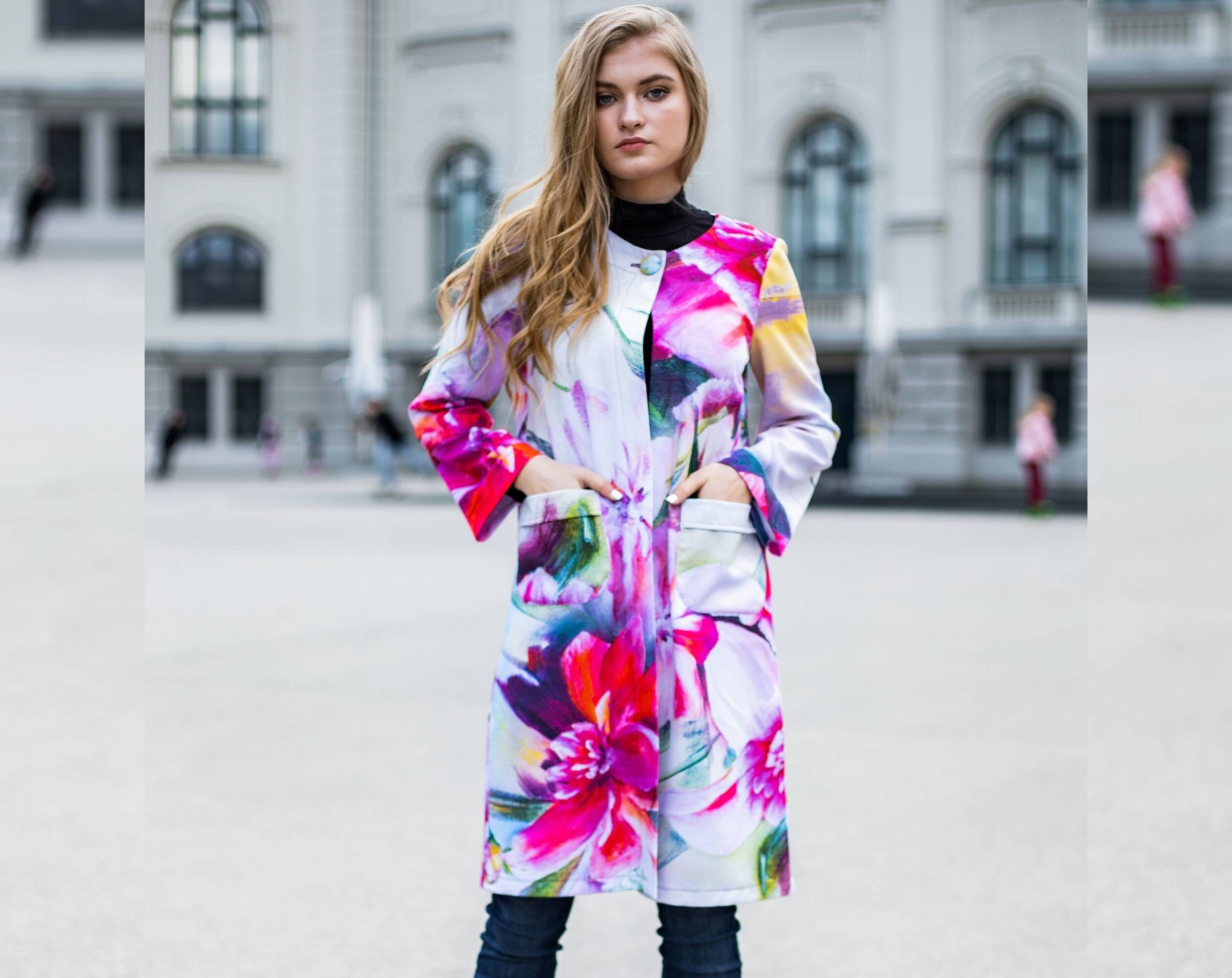 Pink Summer Coat for Women Flower print Elegant coat for Etsy