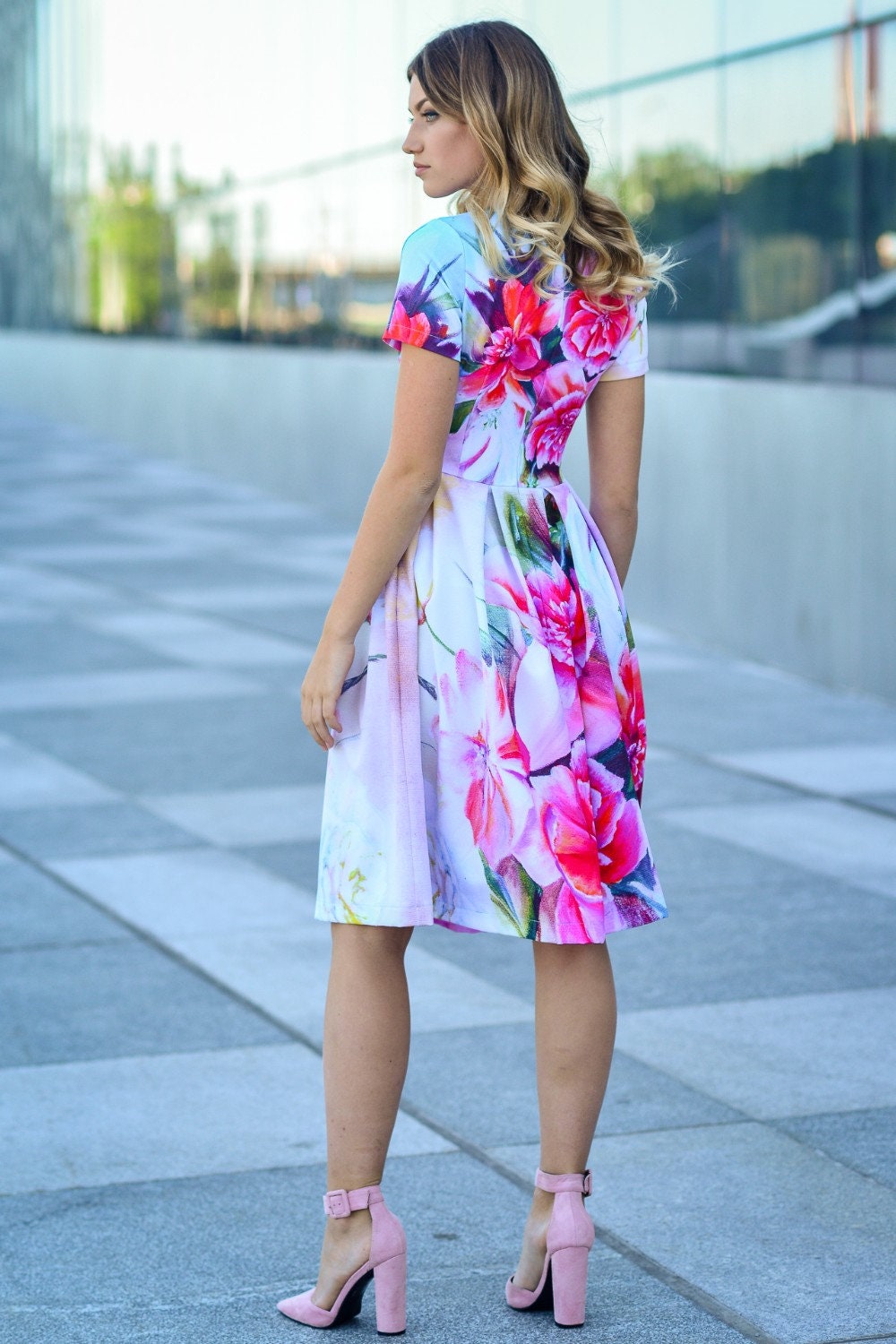 Floral Dress, Flower Dress, Summer Dress, Beach Dress, Elegant Dress, Romantic Dress, Knee Length Dress, Printed Dress, Bohemian Clothing