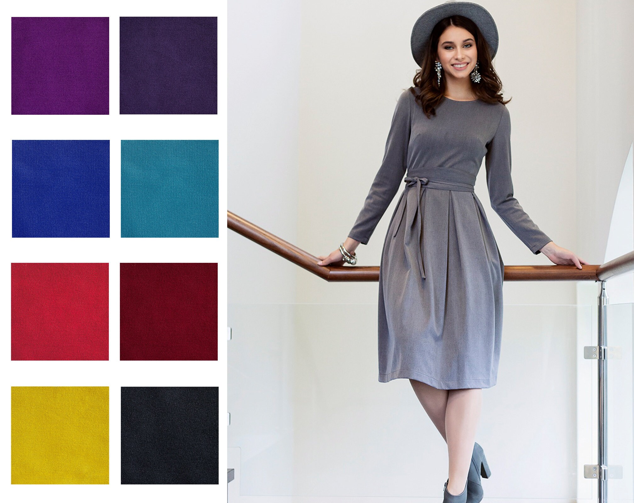 Gray Dress, Long Sleeve Dress, Casual Dress, Blouson Dress Gray Dress, Long Sleeve Dress, Casual Dress, Blouson Dress