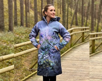 Parka à fleurs, Imperméable à fleurs, Vêtements grande taille, Veste d'automne, Manteau imperméable, Vêtements pour femme, Parka à capuche avec poches, Guntina