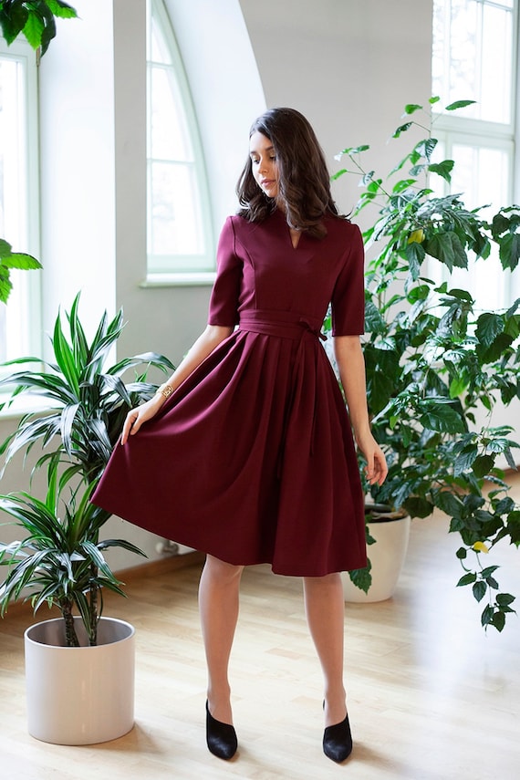 A Line Dress, Women Midi Dress, Pleated Dress, Casual Dress, 1950's Dress,  Plus Size Clothing, Classic Dress, Loose Fit Dress, Short Dress -   Norway